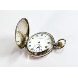 Silver full hunter pocket watch by J W Benson, case by Dennison, gross weight 102.6g. Fully