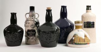Wade Whisky & Rum themed ceramic decanters including Kraken, Highland Park, damaged limited