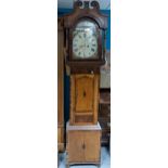 19th century Mahogany longcase Grandfather clock with arch painted dial by C Bloor Newcastle.
