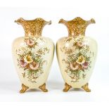 Carlton Blush ware pair of vases with Petunia floral decoration, by Wiltshaw & Robinson, c1900,
