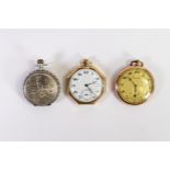 Gold plated hexagon shaped pocket watch, Jackville rolled gold pocket watch and 800 silver ladies