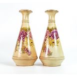 Carlton Blush ware pair of vases with dahlia floral decoration, by Wiltshaw & Robinson, c1900,