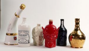 Wade Whisky & Rum theme ceramic decanters including Devil & Medusa items, Rose Rose Gin, Robin