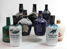 Wade Whisky & Rum themed ceramic decanters including - Ripping Yarns Rum, McQueen Gin, Grouse