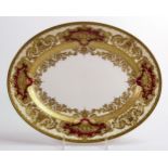 De Lamerie Fine Bone China marbled Burgundy Majestic pattern oval platter, specially made high end
