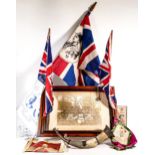 A mixed collection of items to include - large Framed WWI era regimental picture, cattle horn bugle,