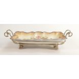 Carlton Blush ware metal mounted Entrée dish, scallop edged with floral decorations, by Wiltshaw &