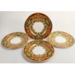 De Lamerie Fine Bone China deep red & mottled green Majestic Salad plates, specially made high end