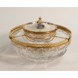 De Lamerie cut glass crystal & gilt metal 2 tier Caviar bowl, in presentation bag, specially made