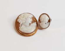 9ct gold mounted oval cameo brooch together with 9ct gold cameo ring, size J. (2)