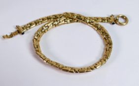 14ct gold heavy gold necklet / collar, marked .585, and tested as 14ct gold. Measures 46cm long