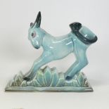 Beswick blue gloss model of a donkey on base 369. Height 20.5cm underglaze paint loss to one corner.