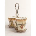 Carlton Blush ware metal mounted milk jug & sugar bowl, scallop edged with Floral decorations, by