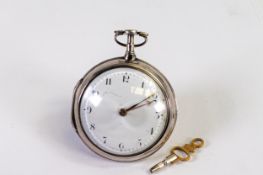 18th century Silver pair cased verge fusee pocket watch, maker George Tupman London 1792, d.6cm.