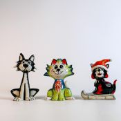 Lorna Bailey hand decorated colourway cat figures - Dotty, Sabre & cat on toboggan Nos. 2.3 & 9 (3)