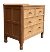 Robert "Mouseman" Thompson (1876-1955). Oak chest of four drawers, c1980s with signature carved