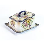 Carlton Blush ware cheese dish & cover with petunia floral highlighted with blue border
