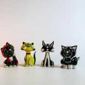 Lorna Bailey hand decorated comical cat figures - Sylvester, Marvin, green, black and orange cat