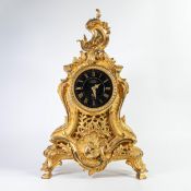 Early 20th century Louis XV style brass mantle clock, dial marked J Dusart, Brussels, missing