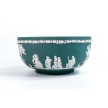Wedgwood teal fruit bowl with classical scenes. Diameter 20cm