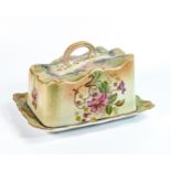 Carlton Blush ware cheese dish & cover with petunia floral decoration, by Wiltshaw & Robinson,