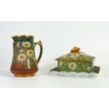 Carlton Blush ware water jug & butter dish with floral Daisy decoration, by Wiltshaw & Robinson,
