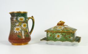 Carlton Blush ware water jug & butter dish with floral Daisy decoration, by Wiltshaw & Robinson,