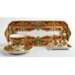 De Lamerie Fine Bone China deep red & mottled green Majestic oblong Sandwich plate, condiment