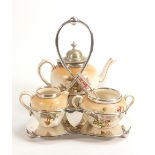 Carlton Blush ware metal mounted Tea for One service, with Chrysanthemum decorations, by