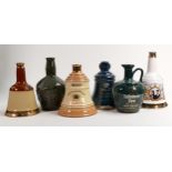 Wade Whisky & Rum themed ceramic decanters including Bells, Tullamore Dew & Royal Salute Whisky etc.