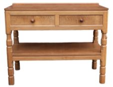 Robert "Mouseman" Thompson (1876-1955). Oak two drawer serving table, c1980s with signature carved