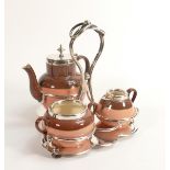 Carlton Blush ware metal mounted Tea for One service, with two tone pink block decoration, by