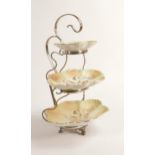 Carlton Blush ware metal mounted 3 tier Entrée dish, scallop edged with floral ragged robin