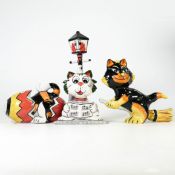 Lorna Bailey hand decorated limited edition cat figures - The Caroller, Mischievous Merlin & Cream