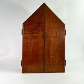 Large cased wooden figure of Christ, with scrolled inscription of doors "Cor Jesu sacratissimum,