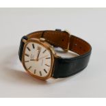 9ct gold Gentlemans Rotary automatic wristwatch with leather strap, in original box, working order