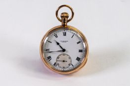 9ct gold J W Benson top winding pocket watch, gross weight 84.5g, in box. In ticking order.