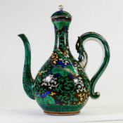 Early 20th century Chinese porcelain ewer in brown, green, blue and yellow enamel. Handle of