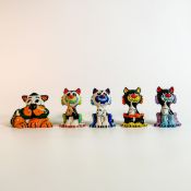 Five Lorna Bailey hand decorated miniature limited edition colourway cat figures - Rat Catcher &