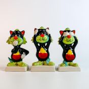 Lorna Bailey hand decorated colourway cat figures - Hear no evil, See no evil & Speak no evil (3)