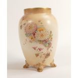 Carlton Blush ware large footed vase with floral pom poms decoration, by Wiltshaw & Robinson, c1900,