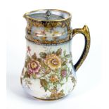 Carlton Blush ware metal lidded jug with rose floral decoration, by Wiltshaw & Robinson, c1900,