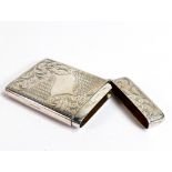 Silver card case with engraved decoration, hallmarks for Birmingham 1904, maker Joseph Gloster,