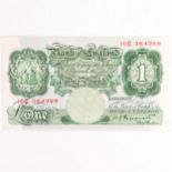 Bank of England - One Pounds note, c.1934-49, Signatory K O Peppiatt, serial number 10C 364369, very