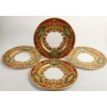 De Lamerie Fine Bone China deep red & mottled green Majestic dinner plates, specially made high