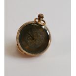 14ct gold ladies ornate fob watch, d.3.25cm, gross weight 31.2g. In ticking order.