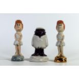 Wade Flintstones figures to include Wilma with gold highlights and Wilma on a blue base together