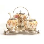 Carlton Blush ware metal mounted Tea for One service, with Chrysanthemum decorations, by