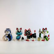 Lorna Bailey hand decorated comical cat figures -cat and ball, Charlie, Jack in the box & Cutie (4)