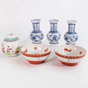 A mixed group of items to include Japanese bowl & Ginger jar together with 3 blue & white